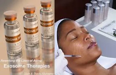 A woman getting her face waxed and the botox bottles.